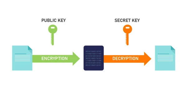 Infraestrutura chave pública e privada ou secreta em segurança de dados de tecnologia de descriptografia de criptografia —  Vetores de Stock