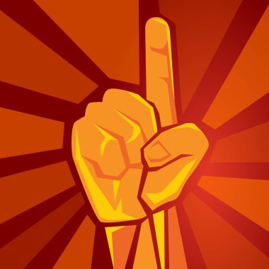 Kırmızı arkaplanda sosyalizm poster illüstrasyonunun yükseltilmiş destekleyici hareket sembolünü gösteren tek bir parmak.