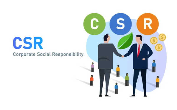 Csr corporate social responsibility businessman cooperation company initiative for public and environment — Stock Vector