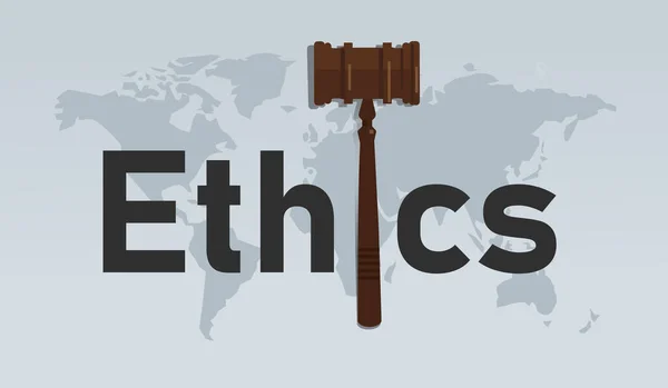 Etika a zákon symbol etické morálky v rozhodování kladivo symbol — Stockový vektor