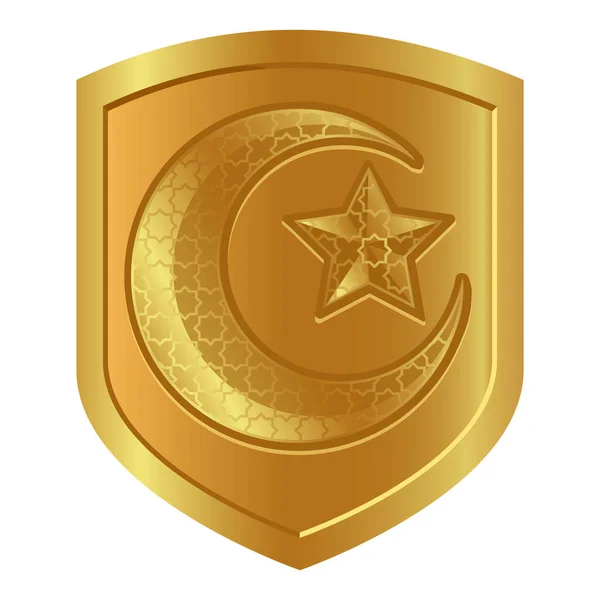 Halbmond Stern Logo Symbol in goldenem Schild Symbol der Stärke Islam — Stockvektor