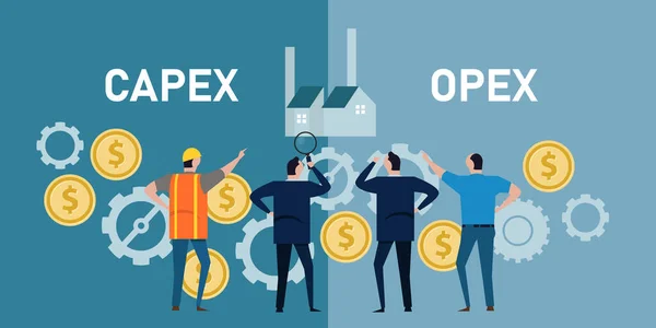 Capex opex gasto de capital gastos de operación engranaje moneda finace operación por empresario — Vector de stock