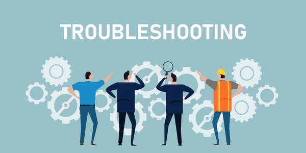 Troubleshooting cari dan perbaiki error dalam sebuah proses mesin simbol dari kerjasama bekerja sama roda gigi - Stok Vektor