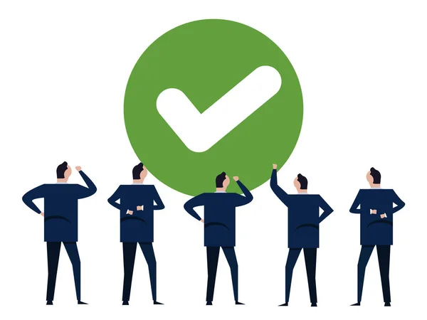 Agree green check mark choice choose vote by entrepreneurs — Διανυσματικό Αρχείο