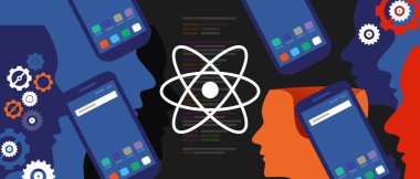 React native mobile programming coding developer software smartphone cogs line of code vector clipart svg vector 