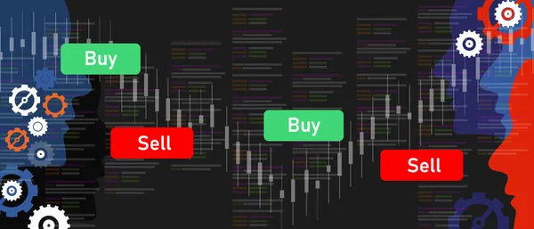 Negociação algorítmica robô transação comércio automação mercado financeiro software comprar e vender ações aplicativos online — Vetor de Stock