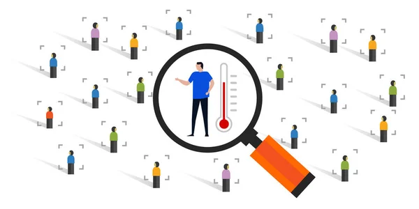 Gezondheidsbewaking scan temperatuur mensen op crowd monitor detecteren covid-19 pandemie — Stockvector