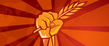 El ele tutuşan buğday pirinç hasadı devrimin sembolü refah için savaşan yiyecek özgürlüğü zaferi