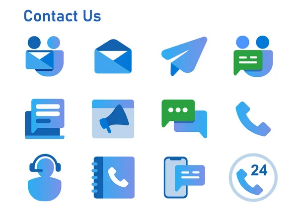 Contactez-nous icon set collection de courriel appel hone formulaire web message smartphone chat et SMS enveloppe symbole bleu moderne — Image vectorielle