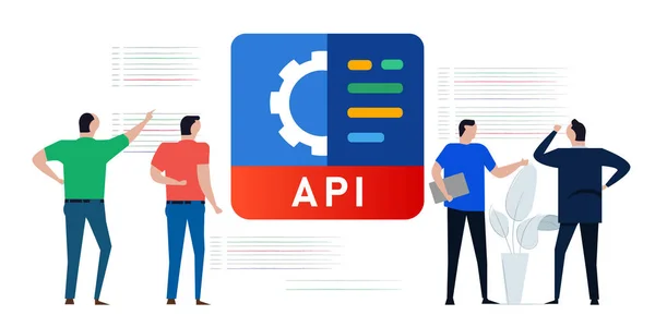 APIアプリケーションプログラミングインターフェースコードのコーディングサービスオンラインギアエンジンの概念 — ストックベクタ