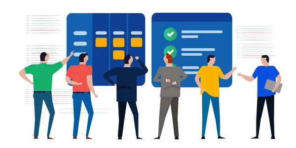 チーム・タスク・ボードのリスト投稿チェックマーク・プロジェクト会議企画事務所の生産性 — ストックベクタ
