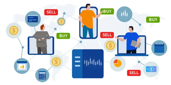 Online trading stock investor sell buy globally business chart analysis candlestick — 图库矢量图片