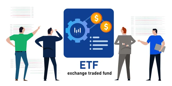 ETF fonds négociés en bourse investisseurs investissent dans des fonds communs de placement financiers liés aux indices boursiers indiciels — Image vectorielle