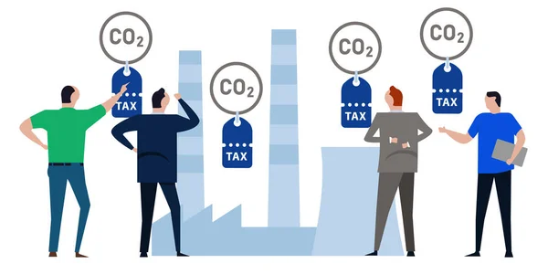 Precio del impuesto sobre el carbono para la política de emisiones reducción del impacto medioambiental causado por los gases de efecto invernadero de CO2 — Archivo Imágenes Vectoriales