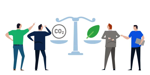 Compensación compensatoria compensación de comercio de carbono equilibrio de la contaminación por emisiones de CO2 con la reforestación neutralizar — Vector de stock