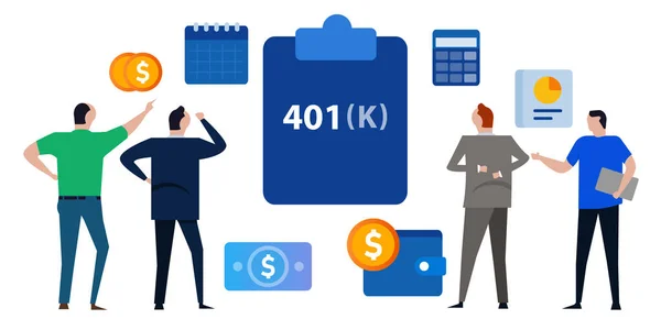 401k plan pensionssparkonto finansiell förvaltning av investeringar — Stock vektor