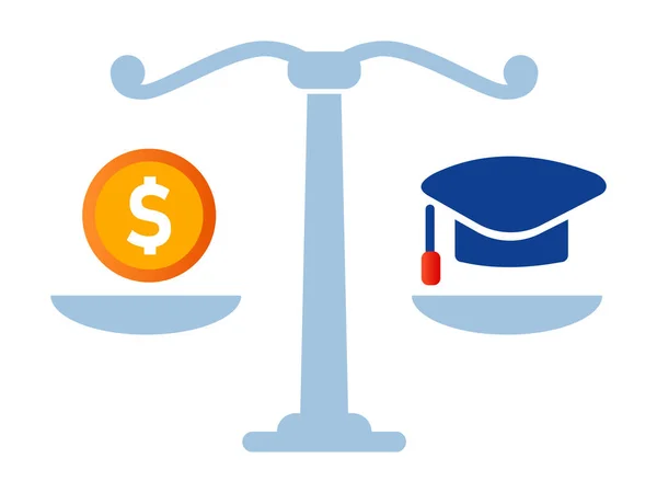 Κόστος εκπαίδευσης συγκρίνουν κλίμακα ακαδημαϊκή δίδακτρα χρήματα με το πτυχίο — Διανυσματικό Αρχείο