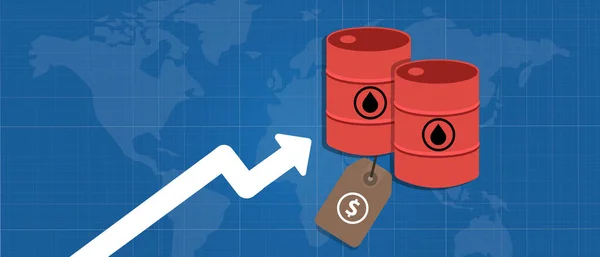 Nyersolaj ára emelkedik emelkedő chart benzin kőolaj költség növekedése a kereskedelmi piacon nemzetközi — Stock Vector
