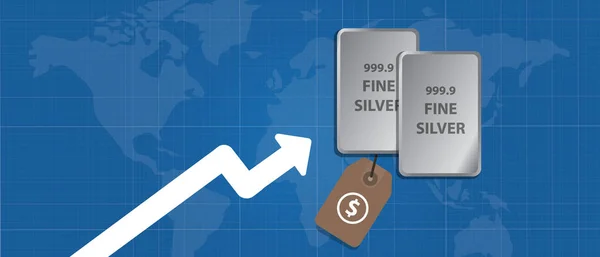 Barra de prata preço do metal precioso subindo aumento aumento do mercado de comércio gráfico de seta internacional — Vetor de Stock
