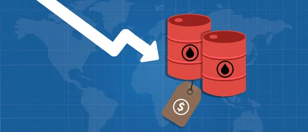 Preço do petróleo bruto descendo baixo gráfico gasolina diminuição do custo do petróleo no mercado de comércio internacional — Vetor de Stock