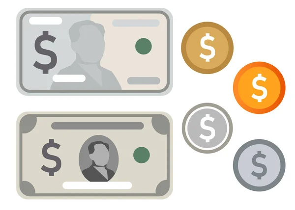 Icon pengar USD dollar kontanter papper pengar valuta sedlar mynt enkel färg vektor illustration — Stock vektor