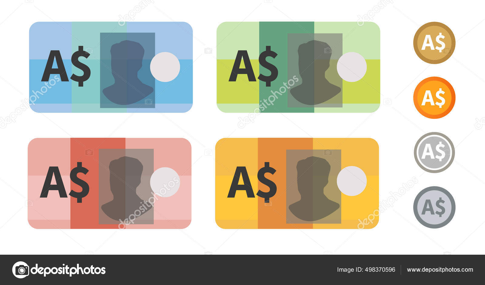 澳元澳元澳元钞票钞票货币图标套装托收纸币和硬币图库矢量图©bakhtiarzein 498370596