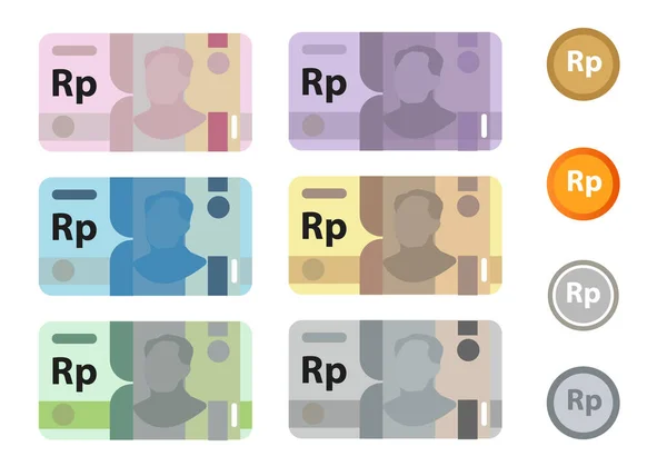 Εικονίδιο χρήματα Rupiah Ινδονησία IDR μετρητά χαρτονομίσματα σε χρήμα νόμισμα της Ινδονησίας κέρμα απλό διάνυσμα χρώμα — Διανυσματικό Αρχείο