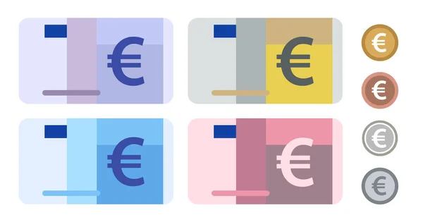 Euro Europe Union EU bank notes currency icon set collection paper money and coin — Stock Vector