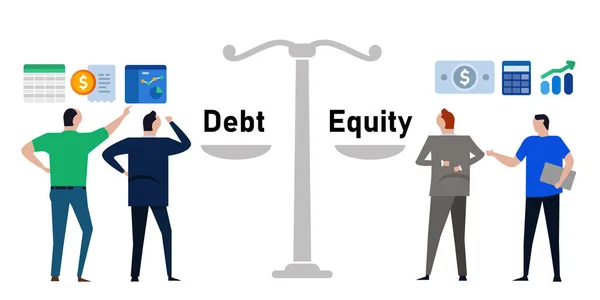 Poměr dluhu k vlastnímu kapitálu společnost zásadní přezkum finančních závazků a bohatství pro investora — Stockový vektor