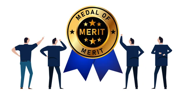 Merit medal of award for best employee in company organization achievement meritocracy — Stock Vector