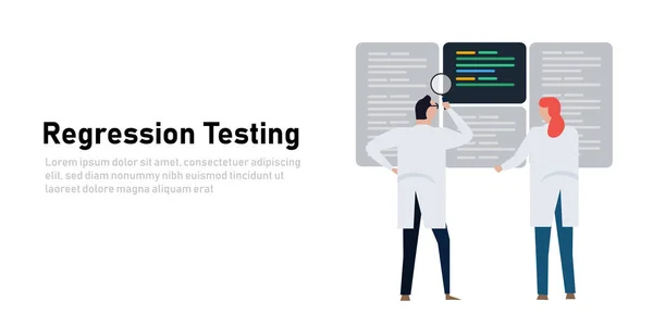 Testes de regressão para garantir que softwares previamente desenvolvidos e testados ainda funcionem após uma mudança — Vetor de Stock