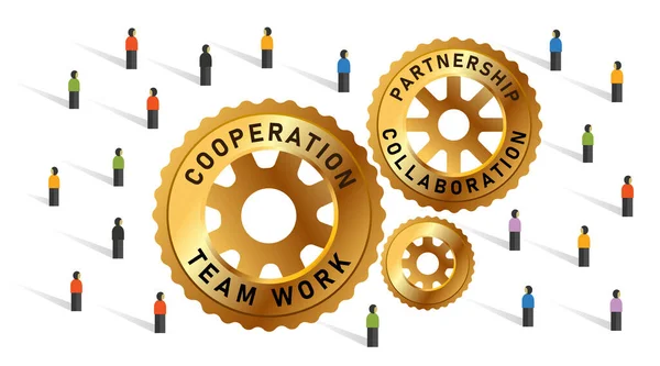 Cogs wheel crowd society community public together team work collaboration cooperation partnership society - Stok Vektor