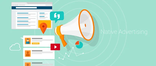 Marketing di contenuti pubblicitari sui social media nativi — Vettoriale Stock