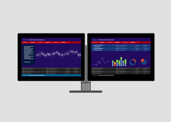 Dual dois monitor terminal de transação de ações — Vetor de Stock