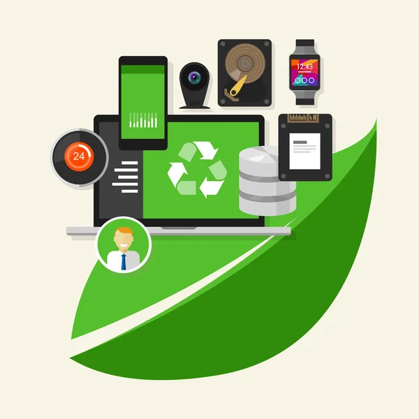 Πράσινο ανακύκλωσης υπολογιστή τεχνολογία υπολογιστών — Διανυσματικό Αρχείο