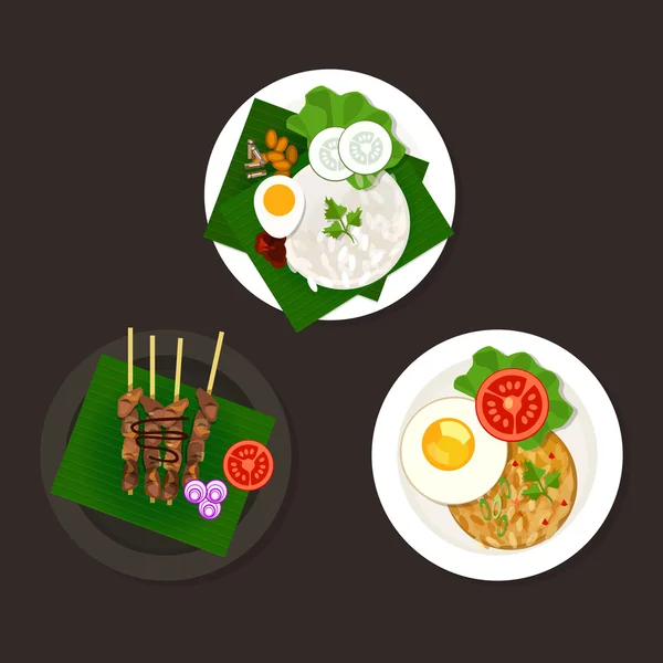 Indonesiska-Malaysiska mat nasi goreng lemak satt — Stock vektor