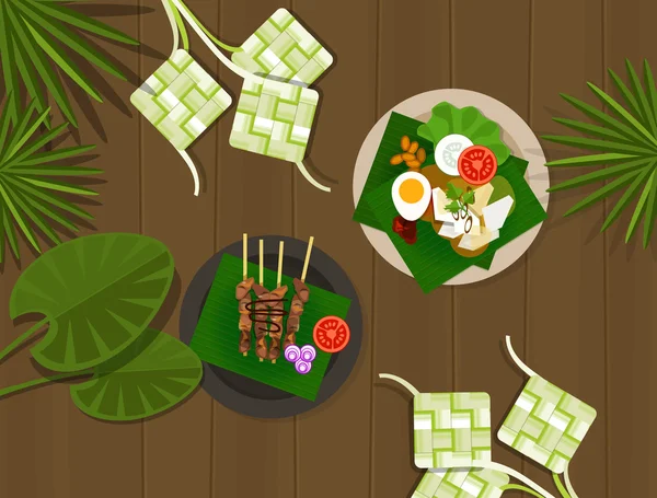 Ketupat lebaran 开斋节前期 ied 食品印度尼西亚 — 图库矢量图片