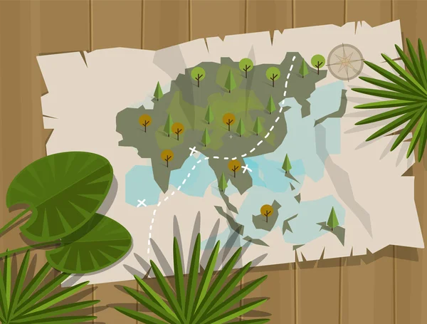 Selva mapa ásia cartoon aventura — Vetor de Stock