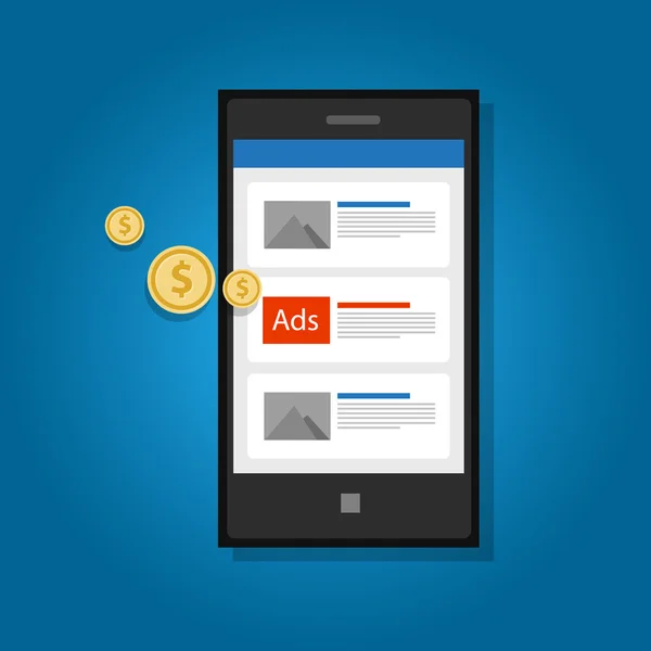 Mobile ads advertising phone cliquez sur digital — Image vectorielle