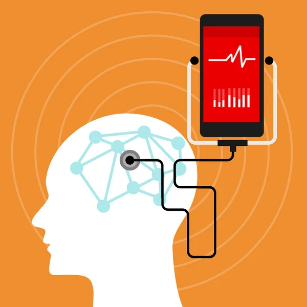 Cérebro mental monitoramento de saúde telefone celular — Vetor de Stock