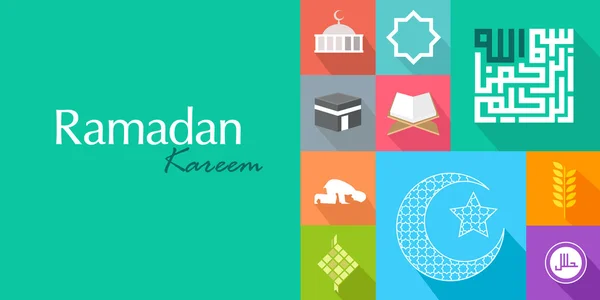 Islam koran ramadan kareem scheda icona piatta — Vettoriale Stock