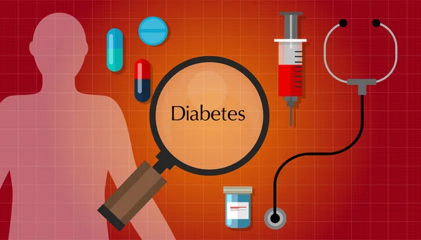Сахарный диабет диабетическая диагностика проблемы лекарств значок здоровья — стоковый вектор