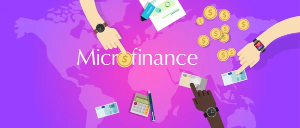 Mikrofinancování mikro finanční řešení sociální, financování, úvěrování modelu — Stockový vektor