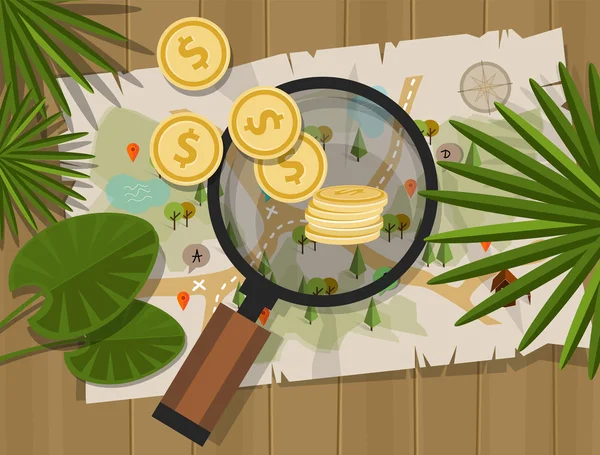 Find treasure hunt money map — стоковый вектор