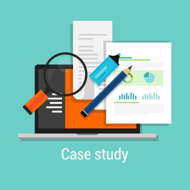 case study studies icon flat laptop magnifier clipart