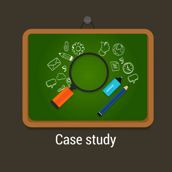 Case study studies icon flat laptop magnifier — Stock Vector