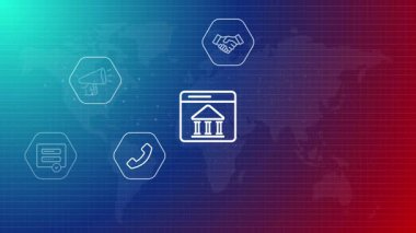 dijital e-devlet hizmetleri ve çevrimiçi kamu idaresi portalı ile hükümet binası simgesi ve iletişim sembolleri