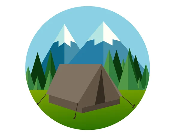 Hora tábor lesní byt grafická ikona ilustrace borovice strom džungle vektor — Stockový vektor