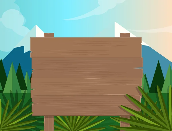 Raad van bestuur teken houten bos jungle achtergrond illustratie vector boom cartoon bergnatuur — Stockvector
