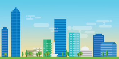 Jakarta Endonezya şehir manzarası vektör çizim Peyzaj mimarlığı sermaye landmark panoramik